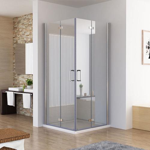 Duschkabine 80×80 Eckig Dusche Falttür 180º Duschwand Duschabtrennung mit Duschwanne Duschtasse