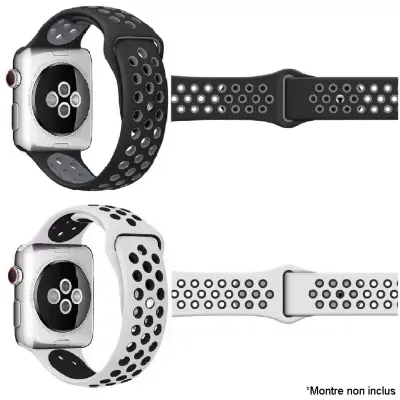Bracelet Ibroz Apple Watch Sport 42/44/45mm noir+blanc