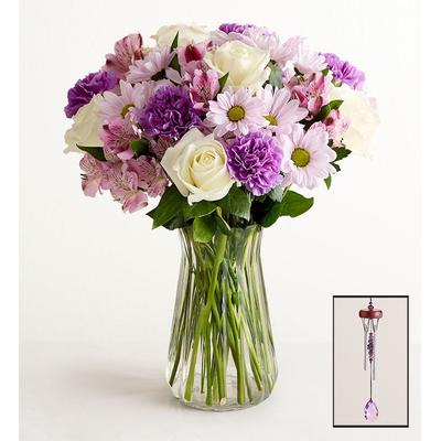 1-800-Flowers Flower Delivery Lavender Garden Bouquet W/ Clear Vase & Windchime