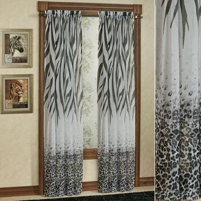 Kenya Safari Semi-Sheer Curtain Panel Black, 50 x 63, Black
