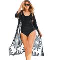 Plus Size Women's Open-Front Embroidered Cover Up by Swim 365 in Black (Size 30/32) Swimsuit Cover Up