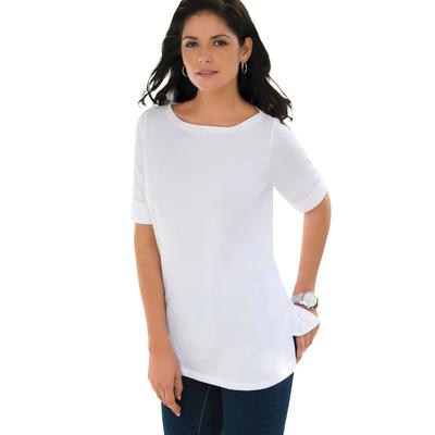Plus Size Women's Stretch Cotton Cuff Tee by Jessica London in White (Size 12) Short-Sleeve T-Shirt