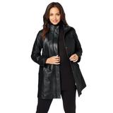 Plus Size Women's A-Line Zip Front Leather Jacket by Jessica London in Black (Size 14 W)