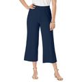 Plus Size Women's Everyday Stretch Knit Wide Leg Crop Pant by Jessica London in Navy (Size 14/16) Soft & Lightweight