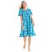 Plus Size Women's Short Floral Print Cotton Gown by Dreams & Co. in Caribbean Blue Roses (Size 2X) Pajamas