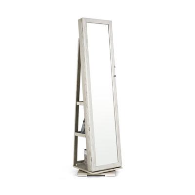 Costway 360° Rotatable 2-in-1 Lockable Jewelry Cabinet with Full-Length Mirror-White