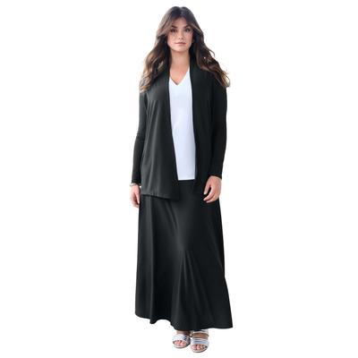 Plus Size Women's Ultrasmooth® Fabric Long-Sleeve Cardigan by Roaman's in Black (Size 18/20) Stretch Jersey Topper