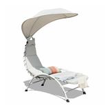 Costway Patio Hanging Swing Hammock Chaise Lounger Chair with Canopy-Beige