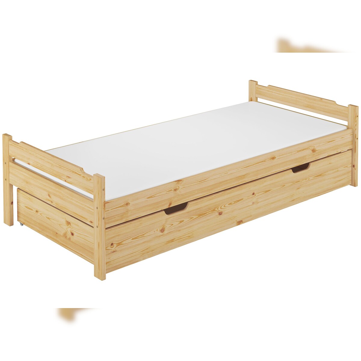 Erst-Holz Einzelbett Bettrahmen Kiefer natur 80x200 Massivholzbett Zubehör wählbar V-60.31-08 Rollrost. Matratzen und Bettkasten inkl. Image