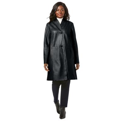Plus Size Women's Leather Swing Coat by Jessica London in Black (Size 28) Leather Jacket