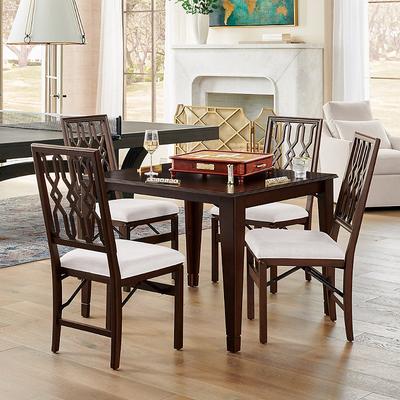 Set of 4 Square Folding Table with Chairs - Fog Gray, Gray Oak Chippendale Chairs - Frontgate