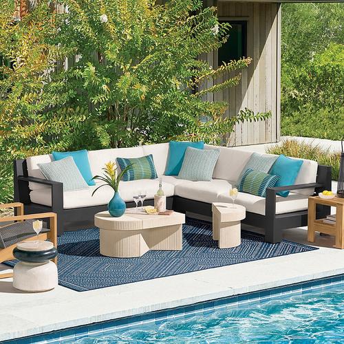 St. Kitts Modular Seating Collection in Matte Black Aluminum - Left-facing Chair, Standard, Brick - Frontgate