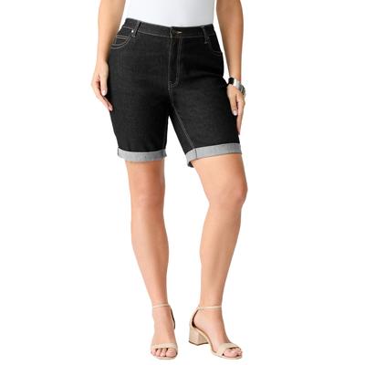 Plus Size Women's Classic Stretch Cuffed Short by Denim 24/7 by Roamans in Black Denim (Size 28 W)
