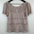 American Eagle Outfitters Tops | American Eagle Crop Top With Lace & Sheer Mesh Xs | Color: Brown/Tan | Size: Xs