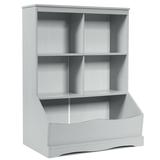 Costway 3-Tier Children's Multi-Functional Bookcase Toy Storage Bin Floor Cabinet-Gray