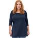 Plus Size Women's 3/4 Sleeve Knit Tunic by ellos in Navy (Size 30/32)