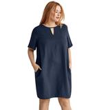 Plus Size Women's Linen-Blend A-Line Dress by ellos in Navy (Size 10)