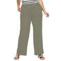 Plus Size Women's Linen Blend Drawstring Pants by ellos in Olive Grey (Size 10)