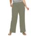 Plus Size Women's Linen Blend Drawstring Pants by ellos in Olive Grey (Size 10)