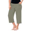 Plus Size Women's Linen Blend Drawstring Capris by ellos in Olive Grey (Size 14)