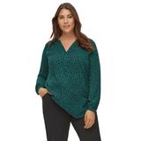 Plus Size Women's Notch Neck Henley Tunic by ellos in Evergreen Animal Print (Size 12)