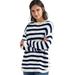 Plus Size Women's Striped Tunic Sweater by ellos in Ivory Navy Stripe (Size 18/20)