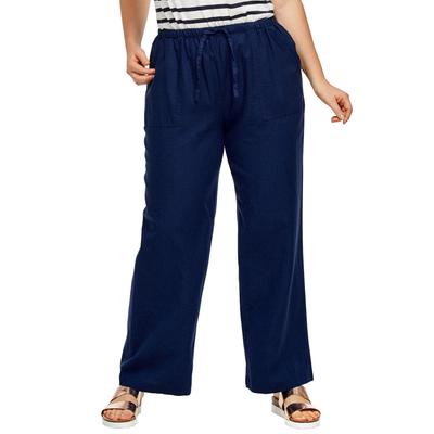 Plus Size Women's Linen-Blend Drawstring Pants by ellos in Navy (Size 24)