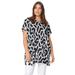 Plus Size Women's Oversized Tunic by ellos in Black White Abstract (Size L)