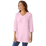 Plus Size Women's Perfect Three-Quarter Sleeve V-Neck Tunic by Woman Within in Pink (Size L)