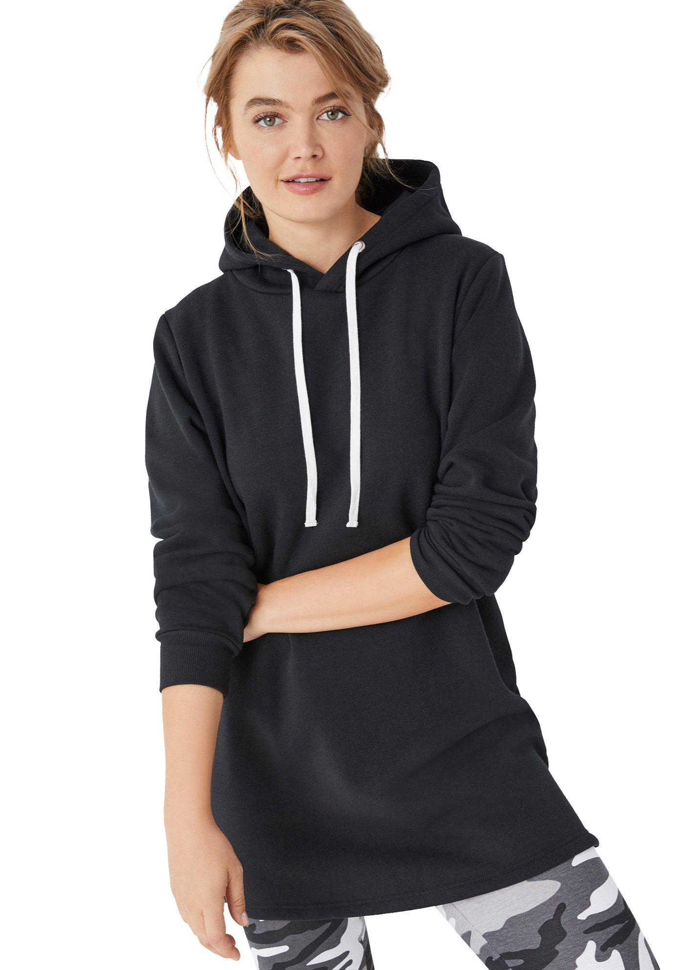 Plus Size Women's Hooded Sweatshirt Tunic by ellos in Black (Size 14/16)