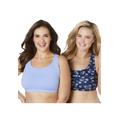 Plus Size Women's Wireless Sport Bra 2-Pack by Comfort Choice in Evening Blue Daisy Pack (Size 3X)