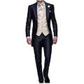 Men's Navy Blue Groom Tuxedos 3 PC Tailcoat Notch Lapel Wedding Suits Men Suit Navy 44 Chest / 38 Waist