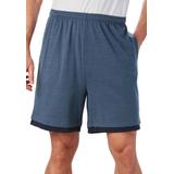 Men's Big & Tall Layered Look Lightweight Jersey Shorts by KingSize in Heather Slate Blue (Size 6XL)