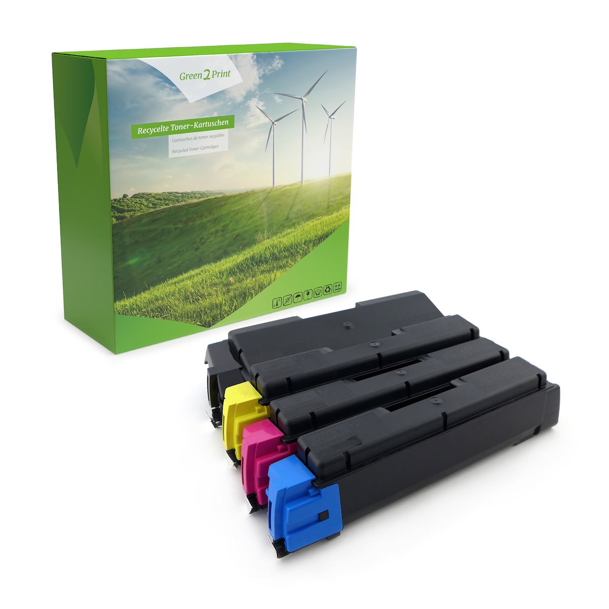 Green2Print Toner Toner-Set, 4 Kartuschen ersetzt Kyocera TK-590C, 1T02KVCNL0, TK-590K, 1T02KV0NL0, TK-590M, 1T02KVBNL0, TK-590Y, 1T02KVANL0 passend f
