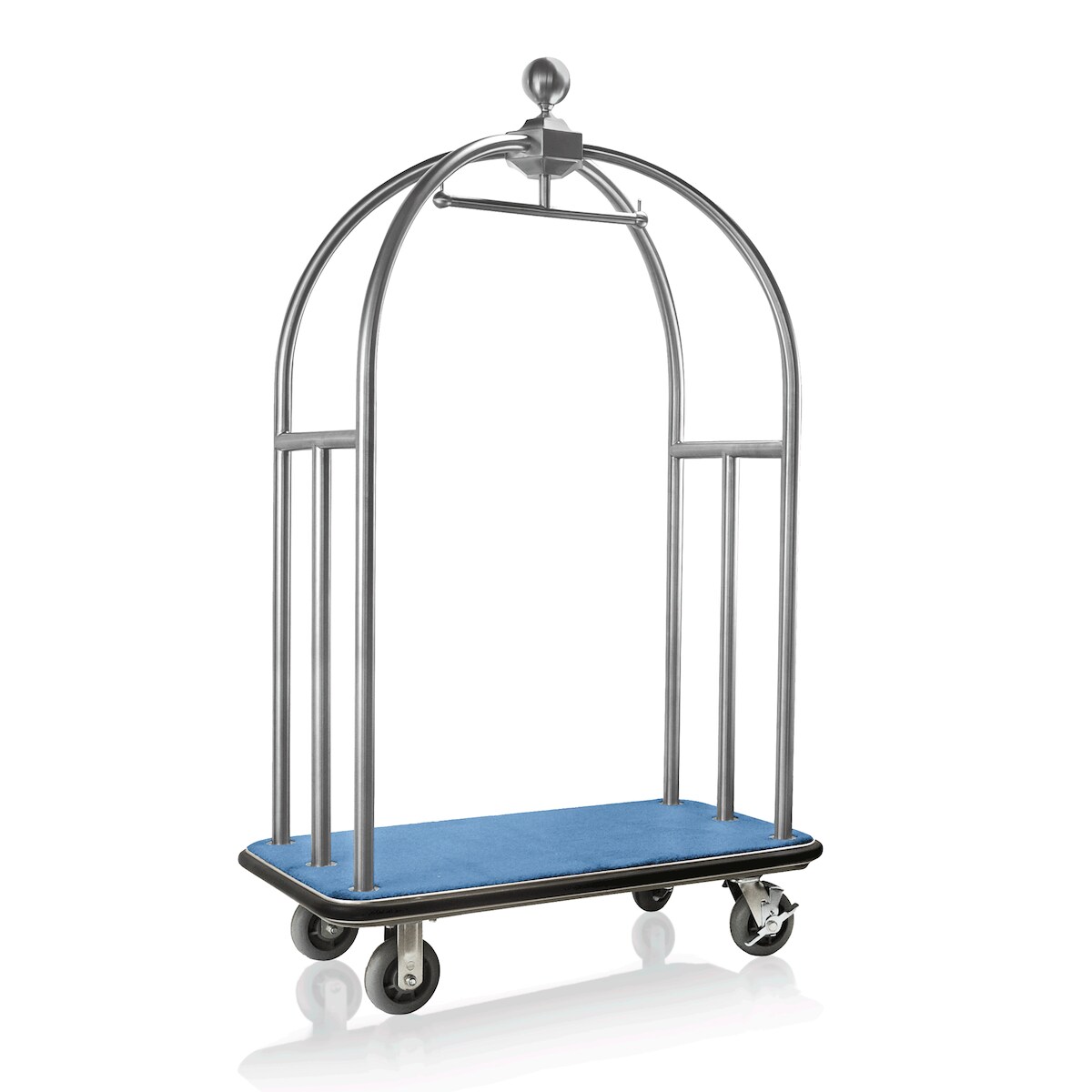 WAS Germany - Gepäckwagen, 112 x 61 x 186 cm, silberfarben gebürstet, blauer Teppich, Edelstahl Image