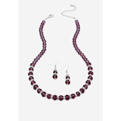 Silver Tone Graduated Necklace & Earring Set Simulated 18