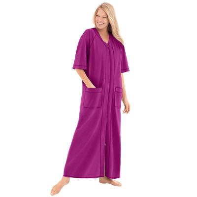 Plus Size Women's Long French Terry Zip-Front Robe by Dreams & Co. in Rich Magenta (Size 1X)