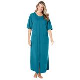 Plus Size Women's Long French Terry Zip-Front Robe by Dreams & Co. in Deep Teal (Size 2X)