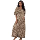 Plus Size Women's Long French Terry Zip-Front Robe by Dreams & Co. in Classic Leopard (Size L)