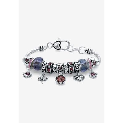 Women's Antique Silvertone Simulated Birthstone 8" Charm Bracelet by PalmBeach Jewelry in June