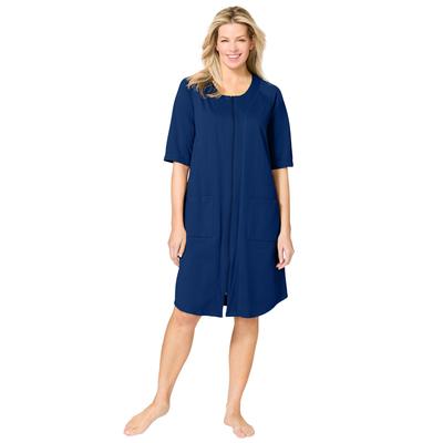 Plus Size Women's Short French Terry Zip-Front Robe by Dreams & Co. in Evening Blue (Size 5X)