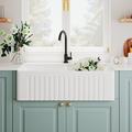 DeerValley Eclipse 33" L x 18" W Double Basin Farmhouse Apron Kitchen Sink w/ Grid & Strainer Ceramic in White | 10 H x 18 D in | Wayfair DV-1K028