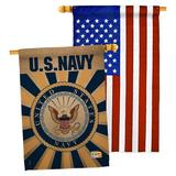 Breeze Decor 2 Piece US Armed Forces Impressions Decorative 2-Sided Polyester 40 x 28 in. House Flag Set in Blue/Brown | 40 H x 28 W in | Wayfair