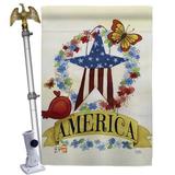 Breeze Decor America Banner Star 2-Sided Polyester 4 x 3 ft. Flag Set in Brown/Gray | 40 H x 28 W x 4 D in | Wayfair