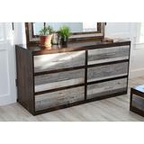 Union Rustic Frese 6 Drawer 60" W Solid Wood Double Dresser w/ Mirror Wood in Brown/Gray/Green | 32 H x 60 W x 21 D in | Wayfair