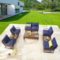 Andover Mills™ Heiman Outdoor 9 Piece Sofa Seating Group w/ Cushions Synthetic Wicker/All - Weather Wicker/Wicker/Rattan in Black/Brown | Wayfair