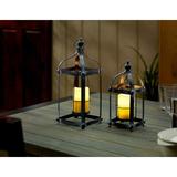 Breakwater Bay 2 Piece Metal Tabletop Lantern Set w/ Candle Included Metal in Gray/White | 16 H x 6.4 W x 5.12 D in | Wayfair