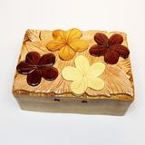 Rosalind Wheeler Camelford Intarsia Wood Square Flowers Puzzle Box in Brown/Yellow | 2.75 H x 5.75 W x 4 D in | Wayfair