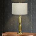 Everly Quinn 27.5" Table Lamp Linen/Metal in White/Yellow/Brown | 27.5 H x 14 W x 14 D in | Wayfair 85222567DE8D4514A0655A0EC649773F