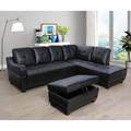 Black Reclining Sectional - Latitude Run® 96" Wide Faux Leather Sofa & Chaise w/ Ottoman Faux Leather | 34 H x 96 W x 72 D in | Wayfair